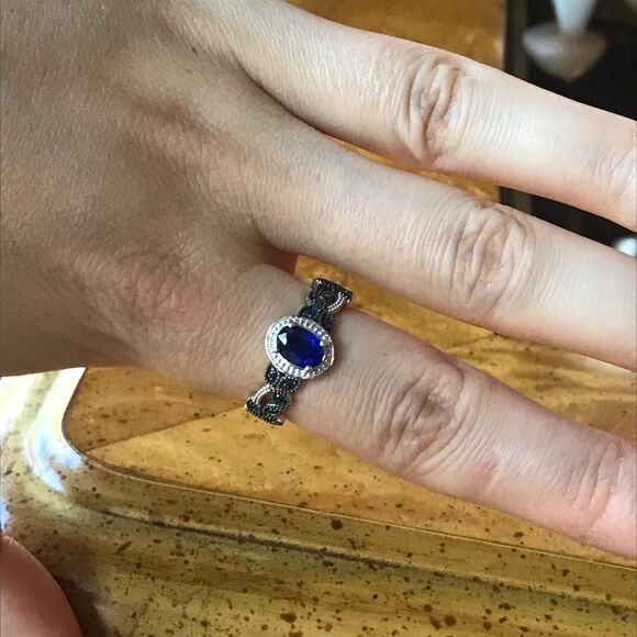 Genuine Blue Spinel Blue Sapphire Sterling Silver Ring Size 8 - Picture 3 of 8